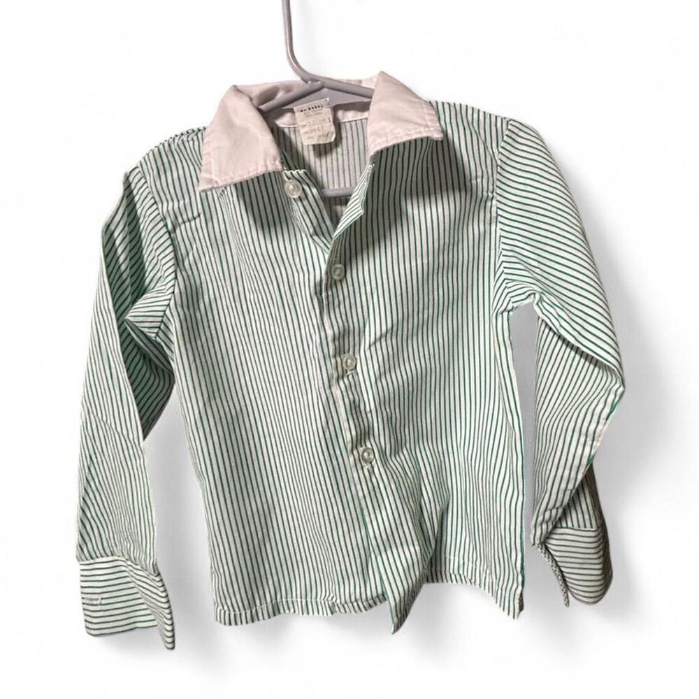 Vintage retro 70s pinstripe Happy Fella boys button-up long sleeve shirt